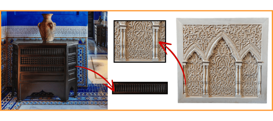 Moroccan Wood Furniture: Pilars and arches.