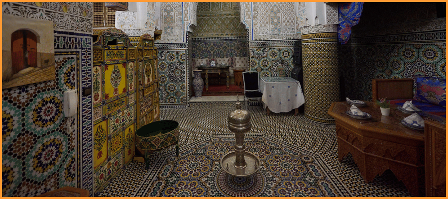 Moroccan Wood Furniture in riads and hotels.